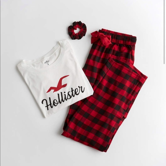 Hollister graphic tee flannel sleep set Clearance